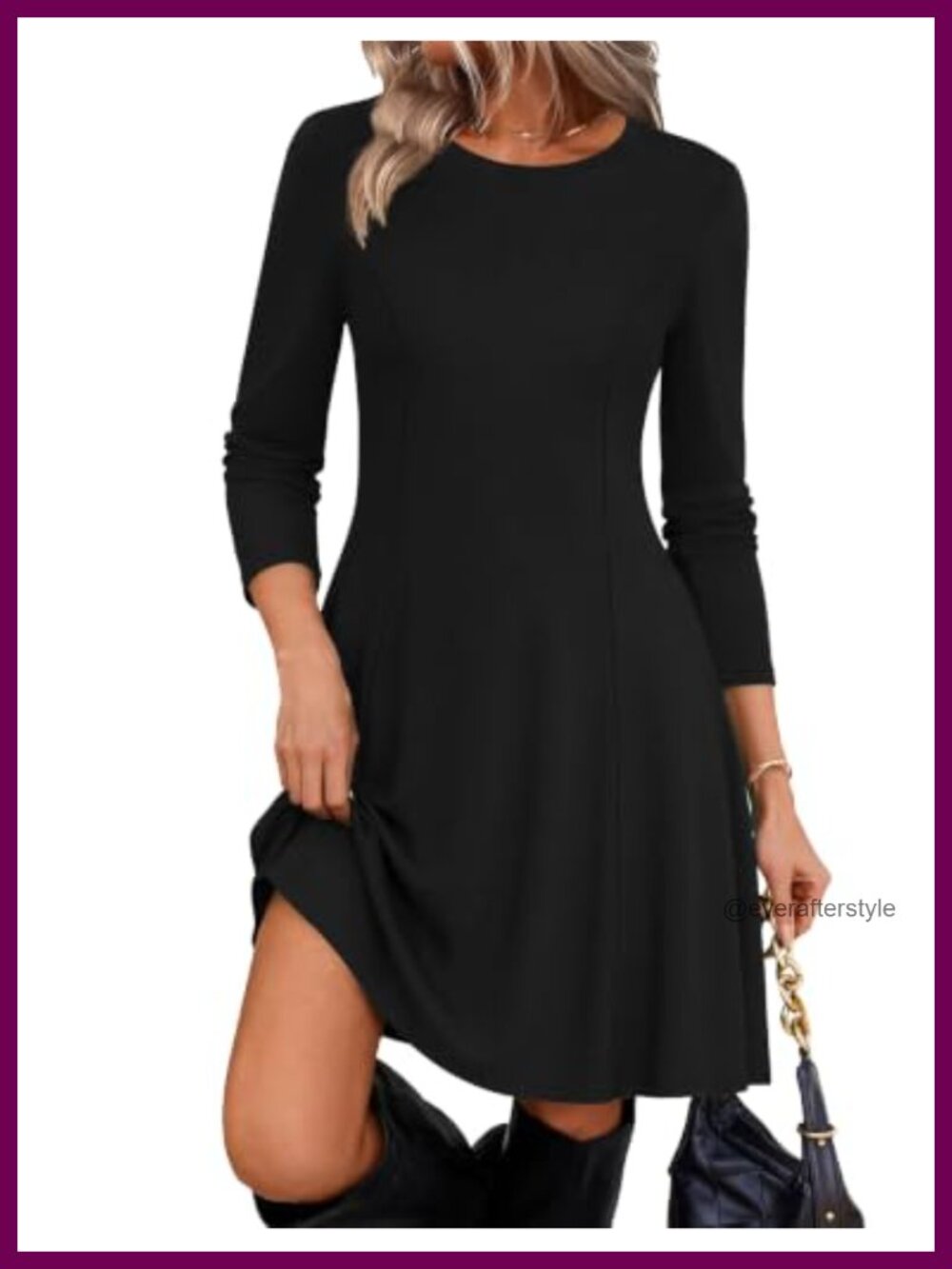 Ribbed Knit Sweater Dress Long Sleeve Crew Neck Fit and Flare Mini